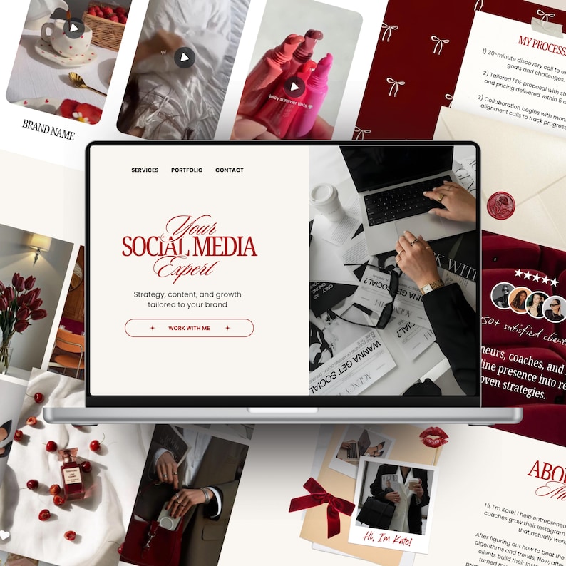 Canva Website Template Social Media Manager Instagram Coach Influencer UGC  Content Creator Portfolio Creative Cherry Red Landing Page