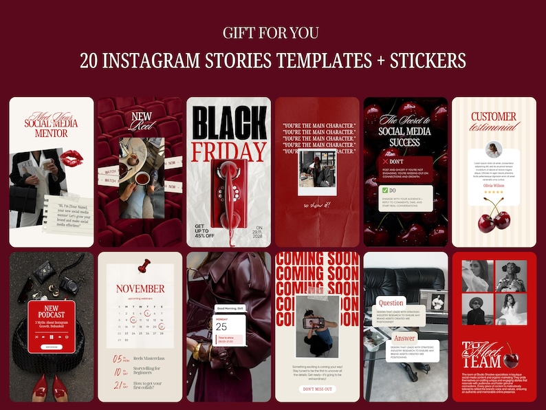 Canva Website Template Social Media Manager Instagram Coach Influencer UGC  Content Creator Portfolio Creative Cherry Red Landing Page