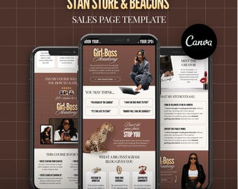 Stan Store Beacons Sales Page Canva Template for Coaches & Course Creators Link in Bio Mobile Faceless Funnel Landing Page Melanin Design