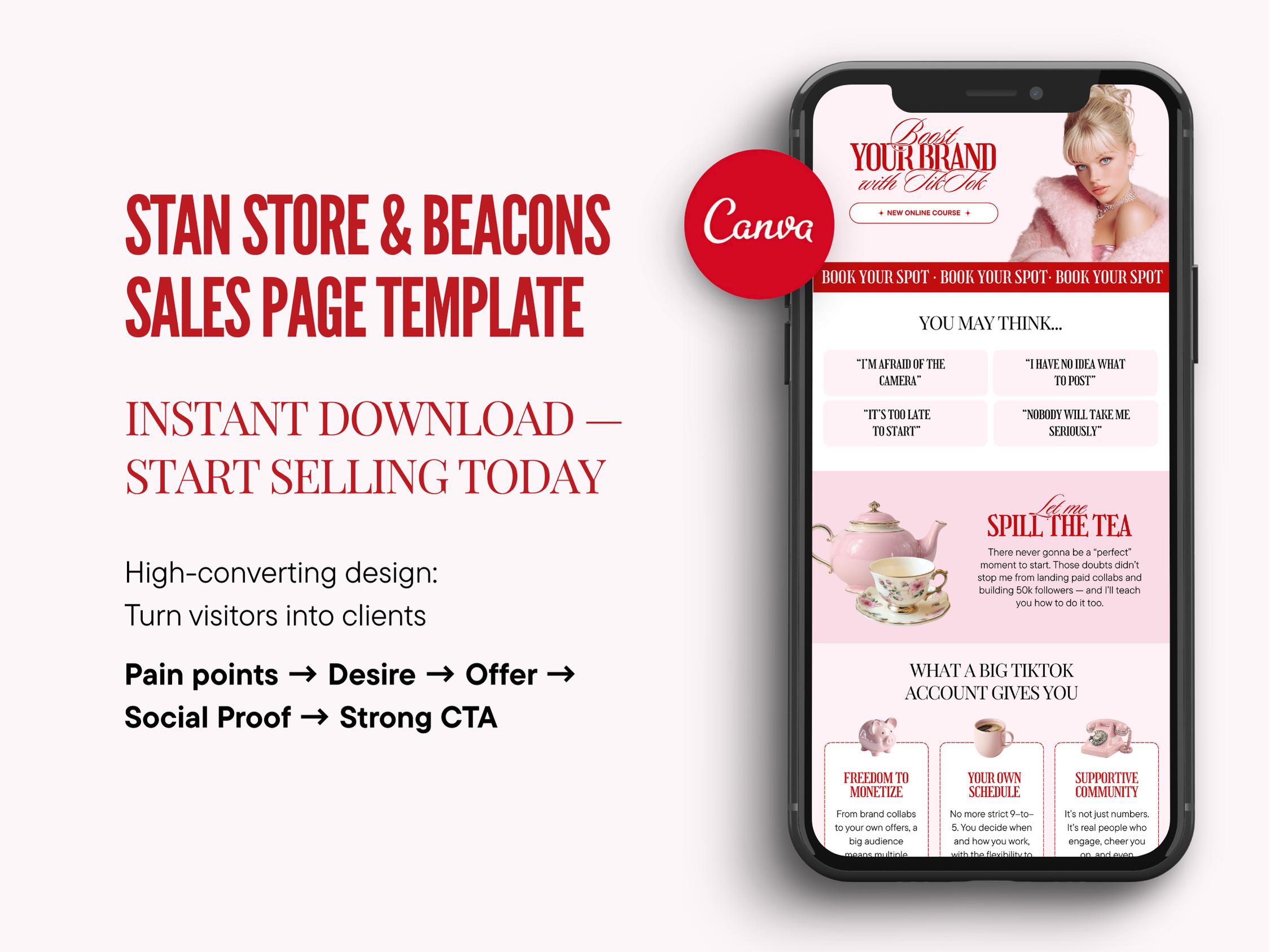 Stan Store Beacons Sales Page Canva Template for Coaches & Course ...