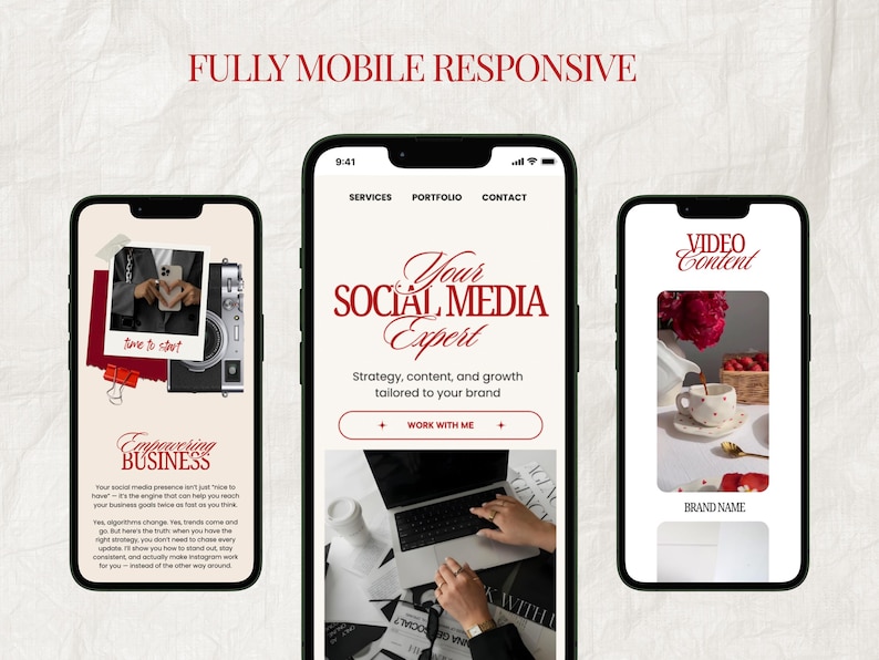 Canva Website Template Social Media Manager Instagram Coach Influencer UGC  Content Creator Portfolio Creative Cherry Red Landing Page