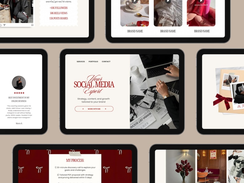 Canva Website Template Social Media Manager Instagram Coach Influencer UGC  Content Creator Portfolio Creative Cherry Red Landing Page