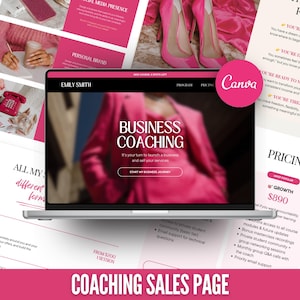 Sales Page Canva Website Template Landing Page Online Course Coaching Program Sales Funnel Business Life Coach Influencer Pink Design