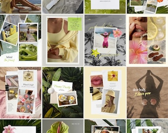 30 Instagram Feed Faceless Summer Templates for Social Media Managers, Influencers, Coaches, Course Creators, Scrapbook Pinterest Aesthetics