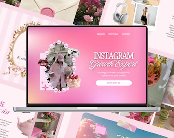 Canva Website Template Social Media Manager Instagram Coach Influencer UGC Macher Bearbeitbares Portfolio Kreativ Pink Kokette Landing Page