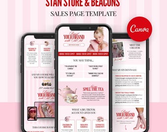 Stan Store Beacons Sales Page Canva Template for Coaches & Course Creators Link in Bio Mobile Faceless Funnel Landing Page Pink Design Y2K