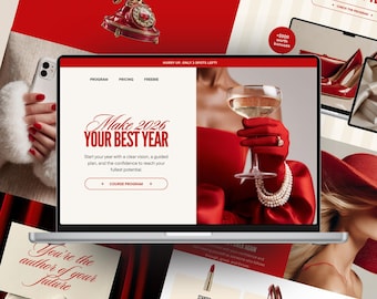 New Year Course Sales Page Canva Website Template Coaching Program Digital Product Life Coach Sales Landing Page Holiday Design