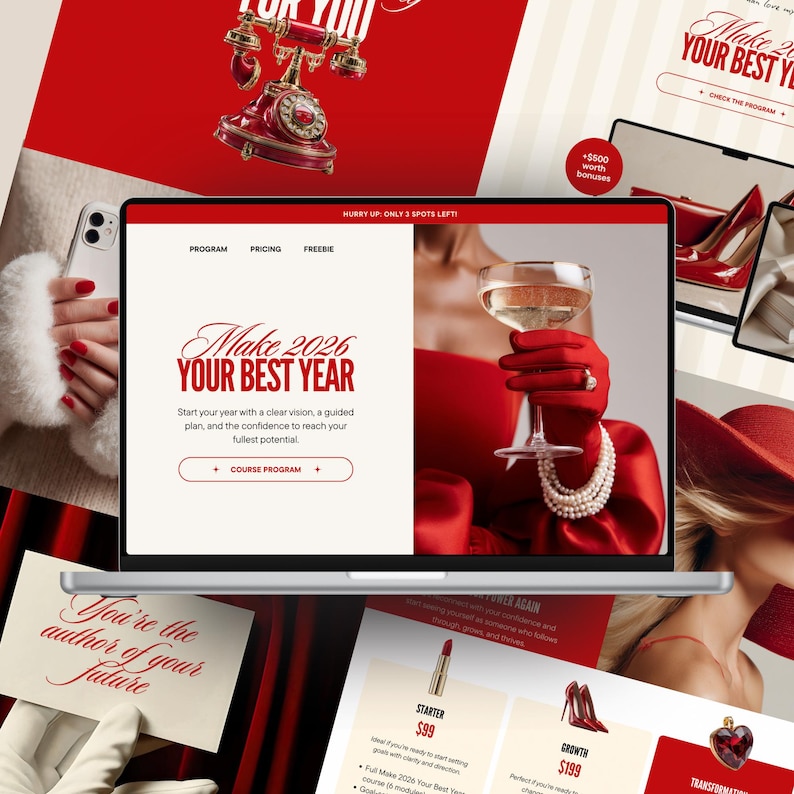 New Year Course Sales Page Canva Website Template Coaching Program Digital Product Life Coach Sales Landing Page Holiday Design image 1