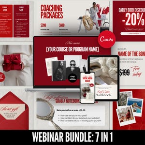 Canva Webinar Bundle Coach Masterclass Course Launch Slide Deck Template Coaching Sales Funnel Lead Magnet Workbook PowerPoint Presentation