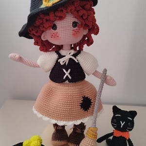 Crochet Witch Doll: Amigurumi Halloween Decor with Cat, Broom & Cauldron