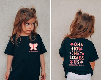 Esthetisch christelijk T-shirt voor peuters, christelijk peutershirt, Oh How He Loves Us-shirt, Jezus natuurlijke baby, retro Jezus kindershirt