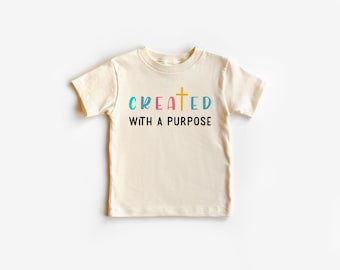 Camiseta para niños "Creado con un propósito", camiseta retro de Jesús para niños pequeños, camiseta cristiana para niños, camiseta para niños con Jesús, camiseta retro para niños, camiseta para niños pequeños y jóvenes