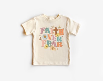 Camiseta "Fe sobre el miedo": Camiseta cristiana para niños pequeños y jóvenes (Diseño retro)