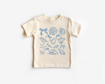 Coquette Seashell Kids Shirt, Coastal Beach Toddler T-Shirt, Summer Vibes Baby Clothing, Beach Youth Tee, Summer Break Gift Shirts
