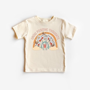 Grow Positive Thoughts Baby Bodysuit, Floral Boho Kids T-Shirt, Aesthetic Toddler Tee, Cute Wild Flower Youth Shirt