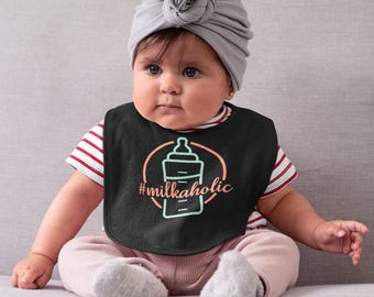 Milkaholic Baby Bib, Personalized Bibs For Babies & Infants, Funny Baby Bibs, Baby Shower Gift