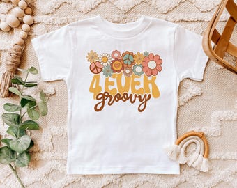 Hippie 4.Geburtstag Shirt, vier überhaupt Groovy T-Shirt, Retro Geburtstag Groovy Shirt, Kindergeburtstag Kleidung, 4.Geburtstag Geschenk