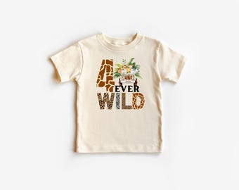 4 Ever Wild Shirt, Safari 4th Birthday Toddler T-Shirt, Jungle birthday gift tee, Zoo Animals Toddler Shirt