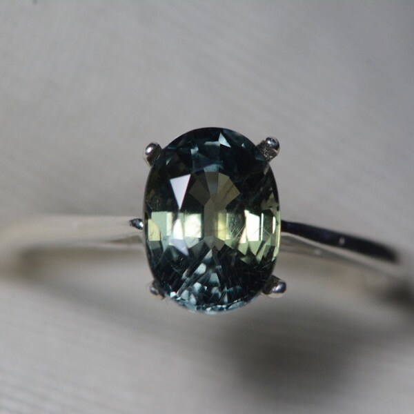 Unheated GIA Blue Green Sapphire Ring, Certified 2.22 Carats, Brilliant Oval Cut, Natural Genuine Jewelry, Solitaire Engagement Anniversary