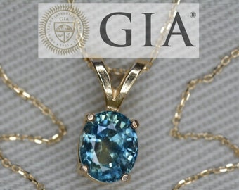 Unheated GIA Certified Blue Sapphire 1.11 Carat Pendant On 14K Yellow Gold Necklace September Birthstone Jewelry Untreated U94