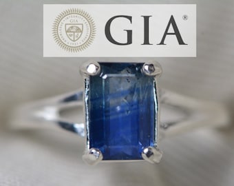 GIA Certified Blue Sapphire Ring 2.18 Carat Natural Real Genuine September Birthstone Jewelry Birthday Anniversary Christmas Gift Sale H8