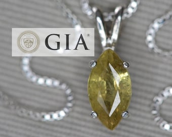 Unheated GIA Certified Yellow Sapphire 1.44 Carat Pendant Sterling Silver Natural Genuine September Birthstone Untreated Unique Gift U63