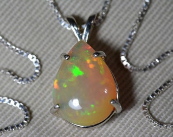 Zertifizierte Regenbogen Opal Halskette 3.54 Karat Solid Opal Anhänger Sterling Silber Echte Echte Oktober Birthstone Schmuck OP83