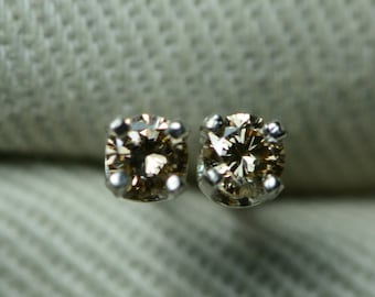 Certified Champagne Diamond Stud Earrings 0.17 Carat Genuine Natural Real Jewelry Birthday Gift For Her Anniversary Present Christmas D43