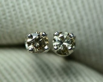 Certified Champagne Diamond Stud Earrings 0.17 Carat Genuine Natural Real Jewelry Birthday Gift For Her Anniversary Present Christmas D42