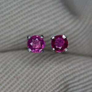 Certified Ruby Earrings 0.37 Carat Studs Red July Birthstone Gift Real Genuine Natural Earth Mined Jewelry Sterling Silver Round Cut RE52