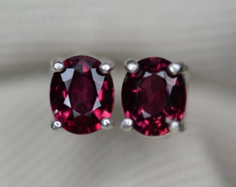 Certified Ruby Earrings 0.87 Carat Studs Red July Birthstone Gift Real Genuine Natural Earth Mined Jewelry Sterling Silver Oval Cut RE29