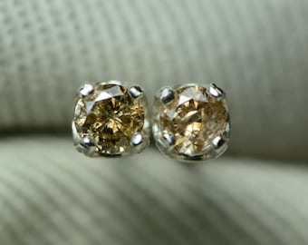 Certified Champagne Diamond Stud Earrings 0.21 Carat Genuine Natural Real Jewelry Birthday Gift For Her Anniversary Present Christmas D48
