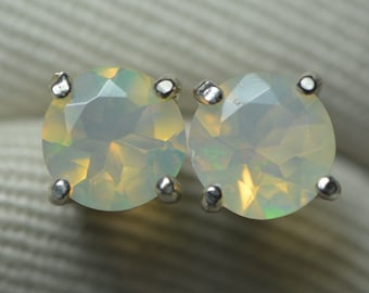 Certified Opal Stud Earrings 0.92 Carat Real Genuine Natural October Birthstone Jewelry, Round Cut Sterling Silver OP44