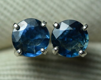 Certified Sapphire Stud Earrings 0.88 Carats Round Cut Blue September Birthstone Sterling Silver Jewelry Gift Genuine Natural Real SE27