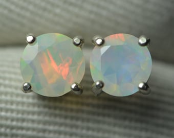 Certified Opal Stud Earrings 0.86 Carat Real Genuine Natural October Birthstone Jewelry, Round Cut Sterling Silver OP42