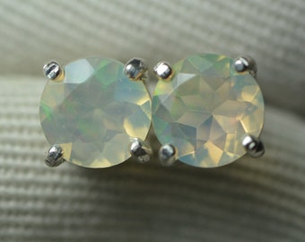 Certified Opal Stud Earrings 0.97 Carat Real Genuine Natural October Birthstone Jewelry, Round Cut Sterling Silver OP46