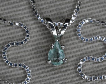 Tiny Paraiba Tourmaline Necklace 0.15 Carat Sterling Silver Real Genuine Natural Earth Mined Blue Green October Birthstone Pendant PB49