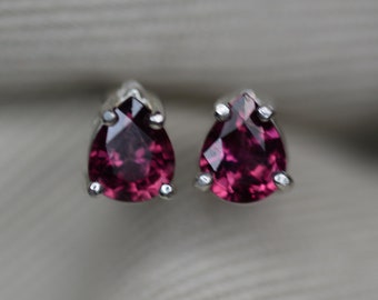 Certified Ruby Earrings 0.81 Carat Studs Red July Birthstone Gift Real Genuine Natural Earth Mined Jewelry Sterling Silver Pear Cut RE28