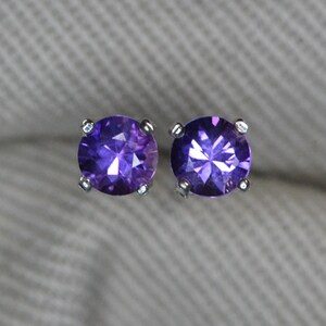 Sparkling Certified Purple Sapphire Stud Earrings 0.58 Carats Round Cut VS Clarity September Birthstone Sterling Silver Jewelry Gift SE79