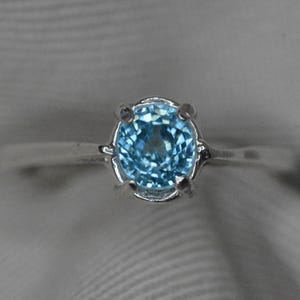 Certified Blue Zircon Solitaire Ring 1.53 Carat Sterling Silver Genuine Natural December Birthstone Jewelry Engagement Anniversary BZ117