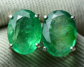 Emerald Stud Earrings 4.75 Carats Certified Emerald Sterling Silver Real Natural Genuine Green May Birthstone Jewelry Appraised EE109