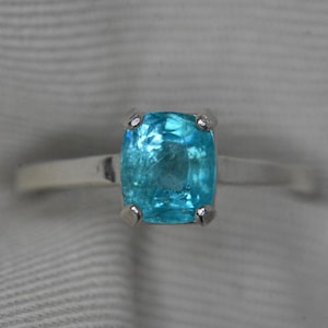 Certified Apatite Ring 1.46 Carat Sterling Silver Solitaire Real Genuine Natural Earth Mined Blue Gemstone Jewelry Gift For Her APA31