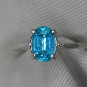 Certified Apatite Ring 1.63 Carat Sterling Silver Solitaire Real Genuine Natural Earth Mined Blue Gemstone Jewelry Gift For Her APA8