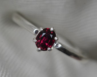 Certified Ruby Ring 0.54 Carats Red July Birthstone Real Genuine Natural Earth Mined Jewelry Sterling Silver Solitaire Gift For Her RR35