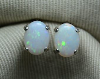 Certified Australian Opal Earrings 1.35 Carat Oval Studs Sterling Silver Natural Genuine Real October Birthstone Jewelry Gift For Her OP60