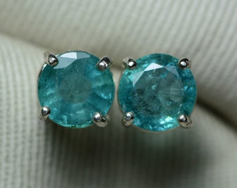 Certified Emerald Earrings, 2.61 Carat Stud Earrings In Sterling Silver, Real Natural Genuine Green May Birthstone ee115