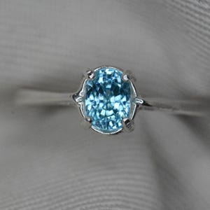 Certified Blue Zircon Solitaire Ring 1.43 Carat Sterling Silver Genuine Natural December Birthstone Jewelry Engagement Anniversary BZ116
