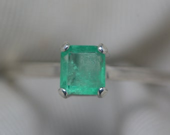 Certified Emerald Ring 0.81 Carat Colombian Emerald Sterling Silver Real Natural Jewelry May Birthstone Jewellery Size 10 ER126