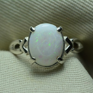 Australian Opal Ring 2.05 Carat Solid Opal Cabochon Solitaire Certified Real Genuine Natural October Birthstone Jewelry Sterling Silver OR30
