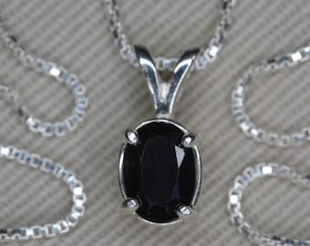 Sapphire Necklace 1.35 Carat September Dark Blue Birthstone Pendant Certified Genuine Real Natural Sterling Silver Jewelry Gift For Her SN71